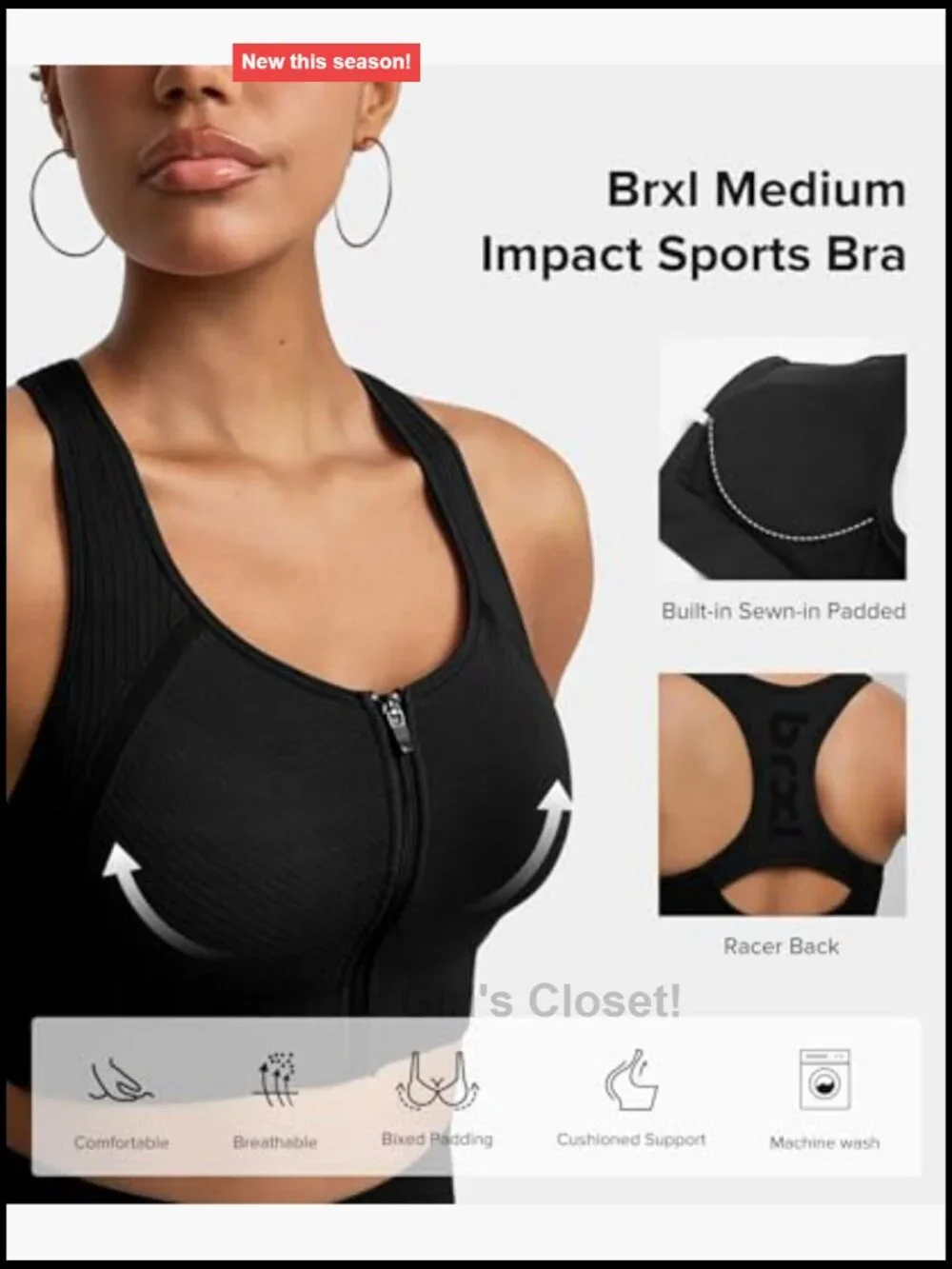 Front Zip High Impact Sports Bra with Sewn-in Pads